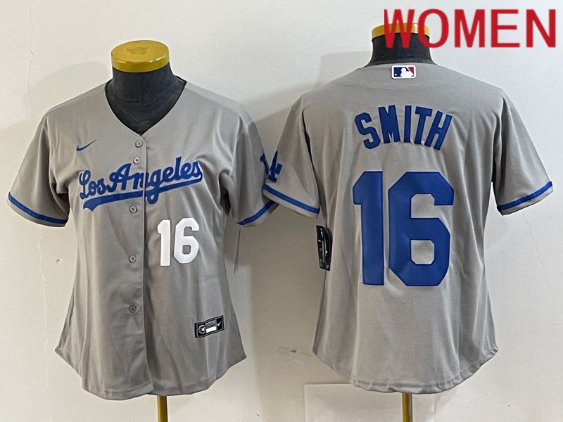 Women Los Angeles Dodgers #16 Smith Grey Game Nike 2024 MLB Jersey style 5